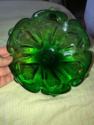 Murano Art Glass Bowl Controlled Bubble Green & Clear Folded (alx)
