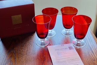 Set Of 4 Lenox Holiday Gems Ruby Red All Purpose Goblets 6 3/4 "