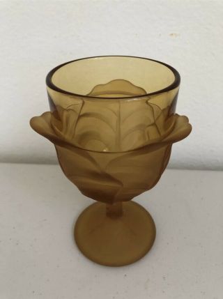Set Of 6 Lg Wright Viking Glass Amber Cabbage Leaf Wine Goblets 4 3/4” Tall
