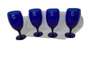 Cobalt Blue 4 Ice Tea Goblets Glasses Pier One 7”blown Glass