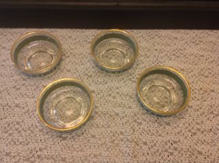 4 vintage Jeanette Glass Hellenic green Wedgewood nappy nut bowls gold 4 - 1/2 