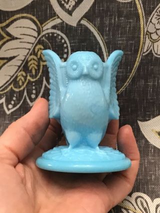 Vintage Blue Milk Glass Owl Figurine Candle Holder,  Toothpick Holder
