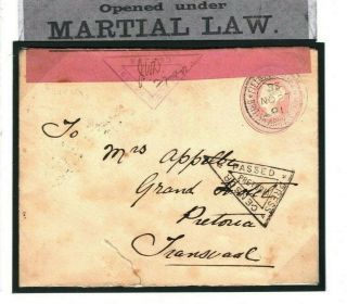 Gb S.  Africa Boer War Cover 1d Pink Censor Martial Law Evii Label 1901 40a.  8