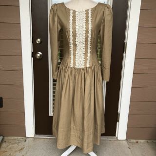 Vintage Gunne Sax Jessica Mcclintock Prairie Dress Maxi Size 7 M Victorian Tan