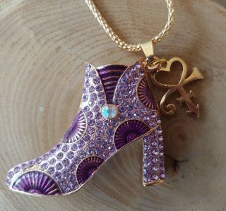 Prince Rogers Nelson Inspired Purple Crystal Boot Love Symbol Necklace