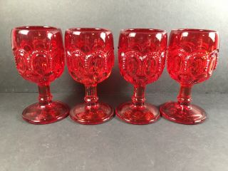 Set Of 4 L.  E.  Smith Moon And Stars Ruby Red Cordial Wine Glasses 4 1/2”