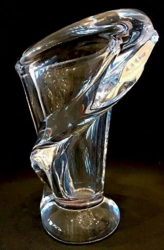 Vintage Mid Century Art Vannes France Solid Crystal Calla Lily Vase 7 "