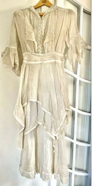 Vintage Antique Victorian Late 1800s Early 1900s Wedding / Tea Dress Linen