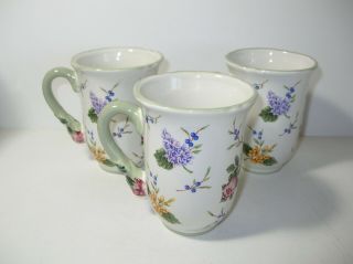 Princess House Vintage Garden 3 Tea Coffee 12 Oz Mugs Floral 4 3/4in Tall