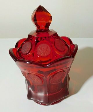 Fostoria Ruby Red Coin Glass Candy Dish With Lid