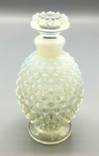 Vintage Fenton Opalescent Moonstone Hobnail Perfume Bottle And Glass Lid