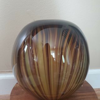 Murano Style Handblown Art Glass Vase Brown And Caramel Swirl 8x8
