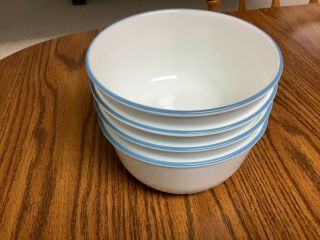 Corelle Soup Cereal Bowls 6 - 1/4 " Deep White Blue Trim 28 Oz.  (set Of 4)