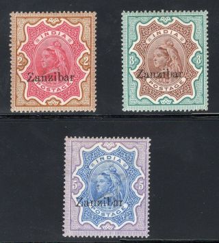 1895 - 1896 Zanzibar.  Sc 14 - 16.  Sg 19 - 21. ,  Lightly Hinged,  Vf.