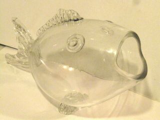 Vintage Blenko Style Large Clear Art Glass Fish Open Mouth 14”