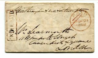 India 1852 Pre - Stamp “india Paid” Cover To London “daccah Paid 2as” On Back