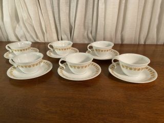 Set Of 6 Vtg Corelle By Corning Ware Butterfly Gold Hook Handle Cups W/ Saucer