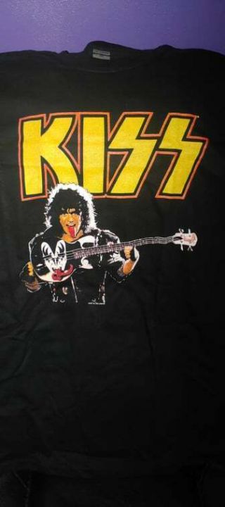 Kiss 1987 Crazy Nights Gene Simmons With Bass “it’s A Dirty Job” Shirt