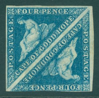 Sg 6a Cape Of Good Hope 1855 - 63.  4d Blue.  Fresh Pair Without Gum.  Good.