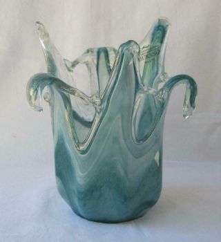 Art Glass Vase Bowl White Blue Murano Tammaro Made In Italy No 500