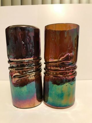 Gorgeous Art Glass Purple,  Iridescent Tumblers,  Hand Crafted & Signed,  Set Of 2