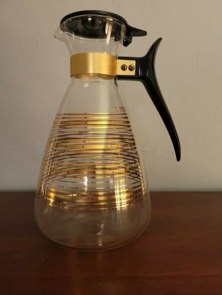 Pyrex Mcm Mid Century Modern Coffee Pot Carafe Glass Gold Vintage Geometric