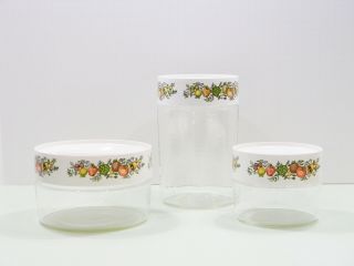 Set Of 3 Vintage Corning Spice Of Life See N Store Glass Stackable Containers