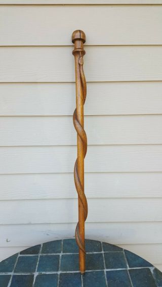 Antique Hand Carved Wood Walking Stick Cane Snake Wrap Around 36 " One Piece 3d