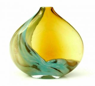 Unusual Italian Art Glass Textured Marble Effect Wide Body Studio Vase