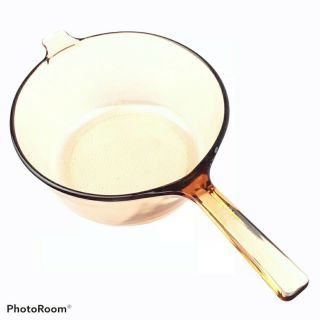 Visions Corning Ware 2.  5 L Amber Pot W/ Helper Handle Sauce Pan Cookware Usa