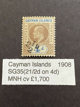 Cayman Islands 1908 Sg 35 (21/2d On 4d) Mnh Stamp