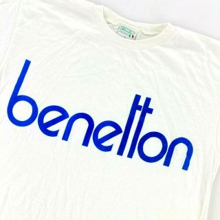 Vtg United Colors Of Benetton Spell Out Ringer T - Shirt White/blue • Large
