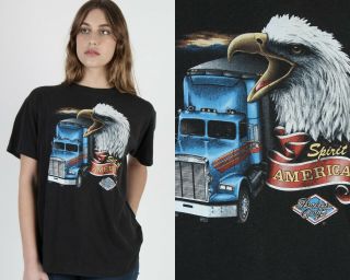 Vtg 80s 3d Emblem Truckers Only Spirit Of America 2 Sided Truck Stop Oh T Shirt