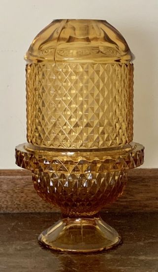 Vintage Viking Glass Amber Diamond Point 7 " Glimmer Fairy Lamp Light