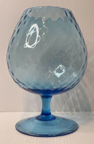 Vintage Italian Empoli Art Glass Brandy Snifter Optic Turquoise Blue 8.  5 " Tall.