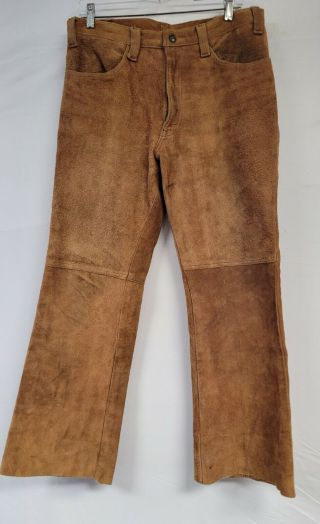 Vintage Levis Suede Leather Pants Big E Brown Tab Western 33 X 30 Talon 60s 70s