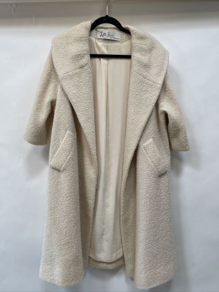 Vintage Lilli Ann Paris - San Francisco Coat Textured Wool Lined Cream L - Xl