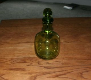 Vintage Mcm Green Glass Bottle Decanter Vase Ball Stopper