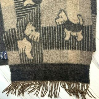 Vtg Aquascutum Wool Scarf Scottish Terrier Beige Brown Canine 100 Wool Rare