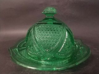 Vintage Green Depression Glass Butter/cheese Dish