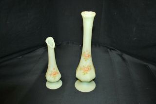 2 Vintage Fenton Hand Painted Rose Vases Both Signed 10 1/2 " & 7 1/2 " - A10