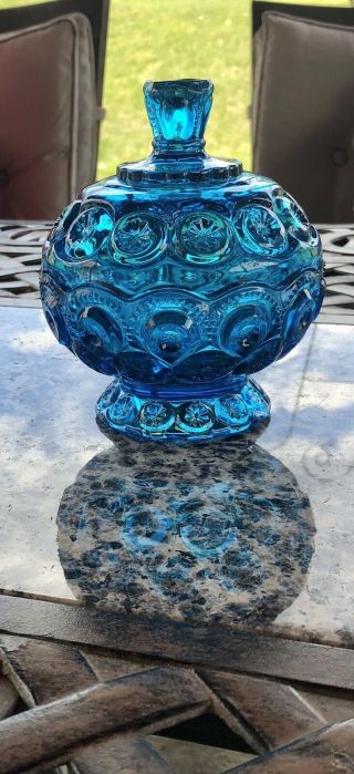 L.  E.  Smith Blue Moon And Stars Covered Compote Candy Dish 5.  5”