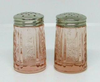 Federal Glass Pink Depression Glass Sharon Cabbage Rose Salt & Pepper Shakers