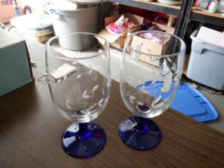 Princess House Heritage Blue Stem Goblets 16oz 6 3/4 " Wine Glass - Set Of 2