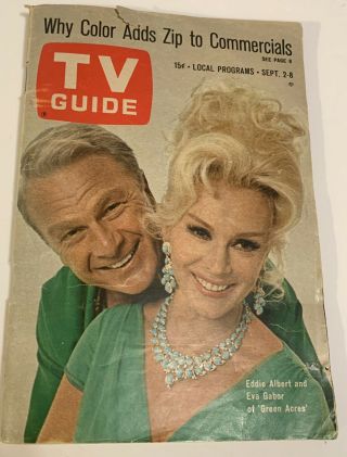 Vintage Tv Guide Sept.  2 - 8 1967 Green Acres Eddie Albert & Eva Gabor Collectible