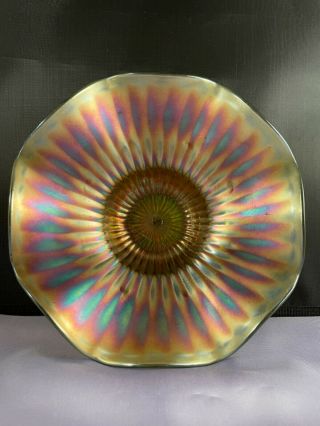 Antique Northwood Green Carnival Glass Smooth Rays 8” Bowl