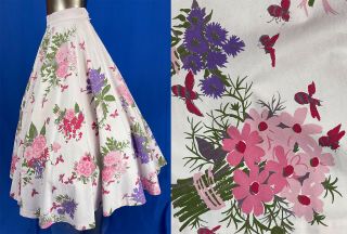 Vtg Romay Of California 1950 Pink Bees Flowers Novelty Print Cotton Circle Skirt