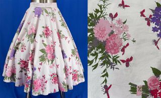 VTG Romay of California 1950 Pink Bees Flowers Novelty Print Cotton Circle Skirt 2