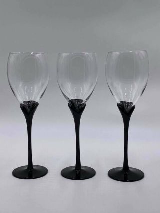 Colony Glasses 3 Amaryllis Black Stem Goblets W/ Clear Bowl 9 1/4 " Tall