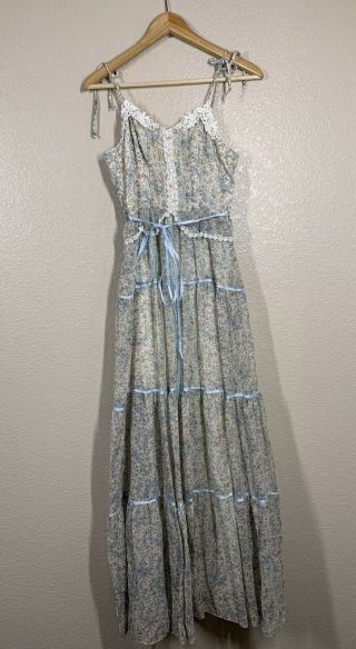 Vintage 1970s Candi Jones Floral Prairie Maxi Dress Tie Strap Size Xs?